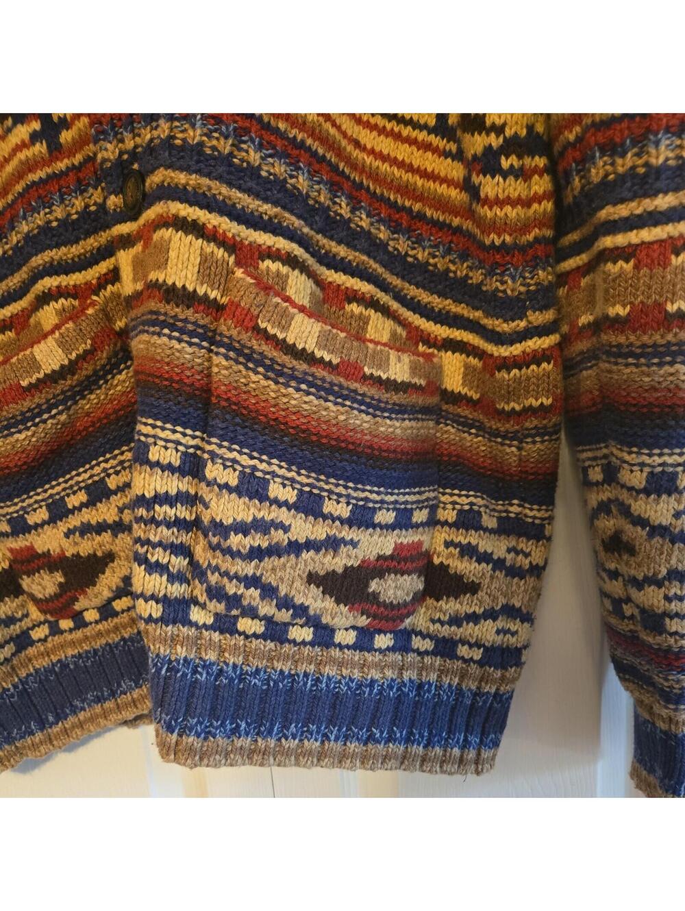 American Eagle Mens Heavy Knit Sweater southwestern Aztec Cottonwool Blend shawl - Picture 4 of 8